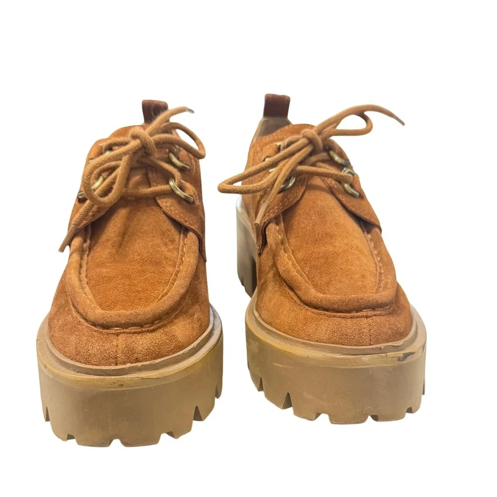 Sam Edelman Monna Lace Up Loafer Women 5.5 Brown Suede Platform Lug Sole - Picture 7 of 14
